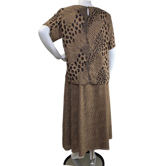 Nygard Collection Skirt Set Size 16 Animal Print Blouse Brown Black Vintage Maxi - Picture 11 of 13